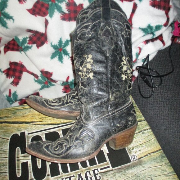 Vintage Black Corral Boots sz 7M  Lizard Over C2108 - Picture 3 of 14